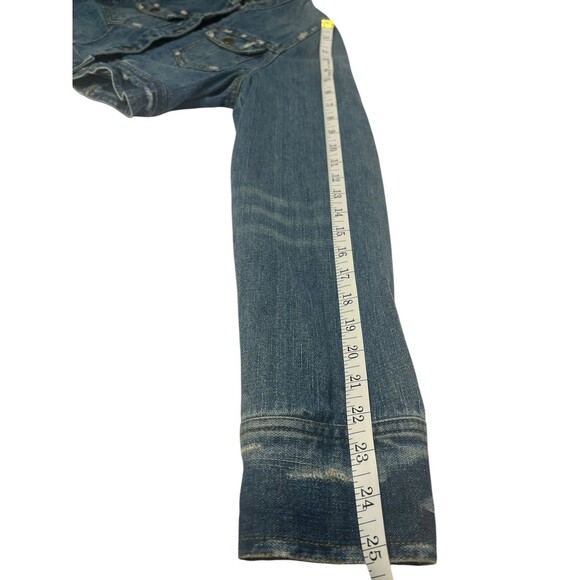 Angel Kiss Cropped Denim Jacket Y2K Distressed Juniors L Fall Layering - Picture 7 of 10